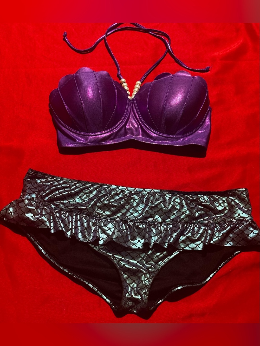 Disney Purple Shell-Style Bikini Top with Iridescent Black Scale Bottoms